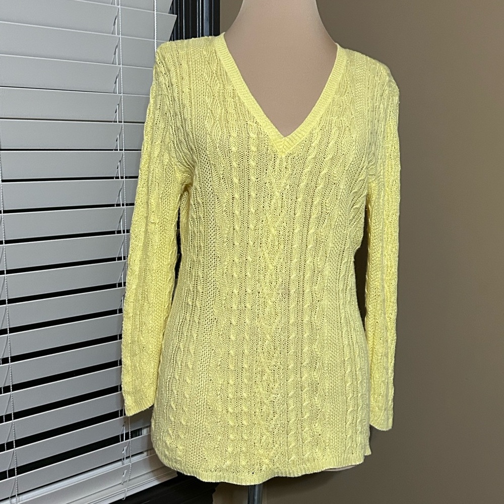 Lauren Ralph Lauren Pale Yellow V-Neck Cable Knit Sweater
